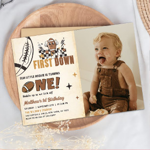 First Year Down Football 1st Birthday Photo Invitation