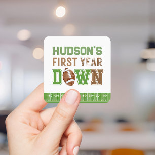 First Year Down Football 1st Birthday Square Sticker