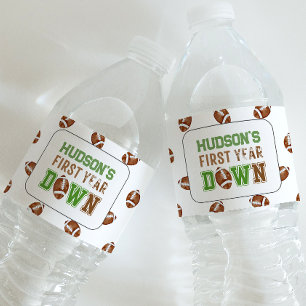 First Year Down Football 1st Birthday Water Bottle Label