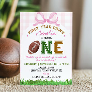 First Year Down Football 1st Girl Birthday Invitation