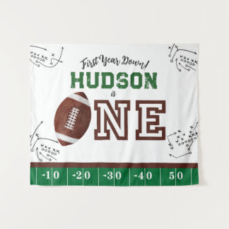 First Year Down Football Birthday Backdrop Tapestry