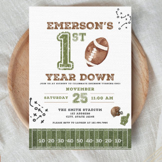 First Year Down Football Birthday Invitation, 2nd Invitation