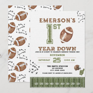 First Year Down Football Birthday Invitation, 2nd Invitation