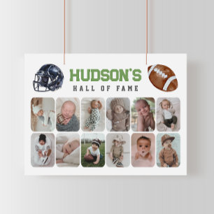 First Year Down Football Birthday Photo Collage Poster