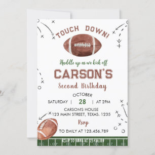 First Year Down Football Boy Birthday Invitation