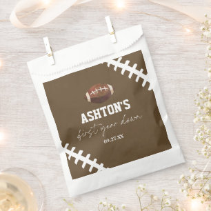 First Year Down Football Brown 1st Birthday Party Favour Bag