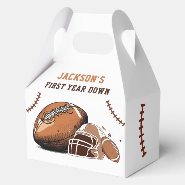 First Year Down Football First Birthday Favour Box (Front)
