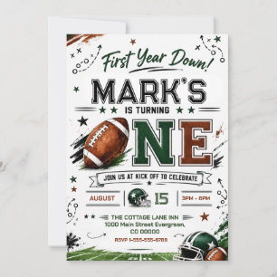 First Year Down Football First Birthday Invitation