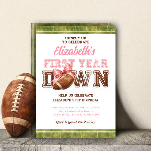 First Year Down Football Girly 1st Birthday Invitation