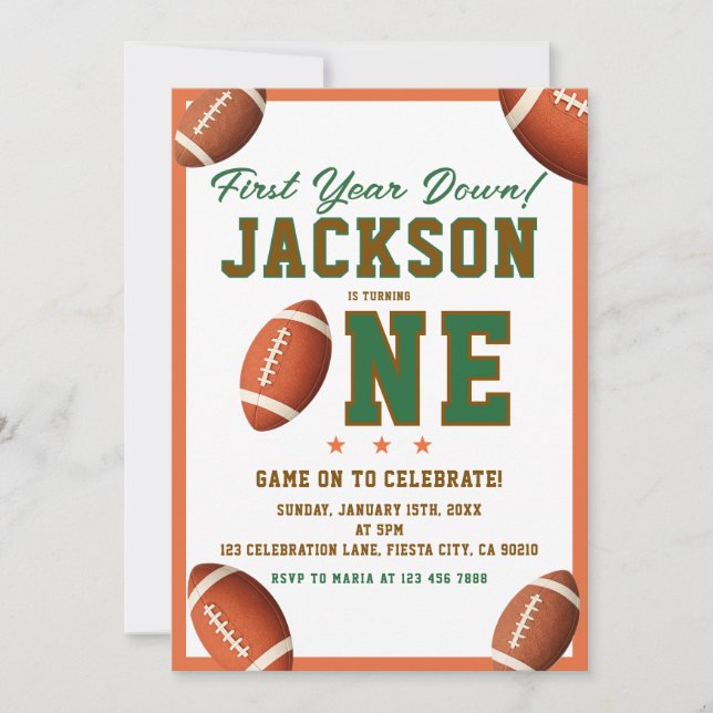 First Year Down Football Party Invite (Front)