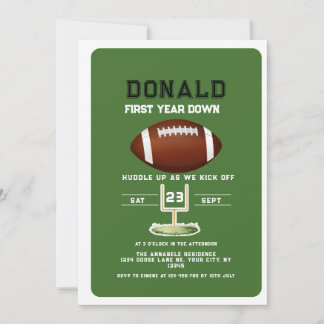 First Year Down Football sport 1st birthday Invitation