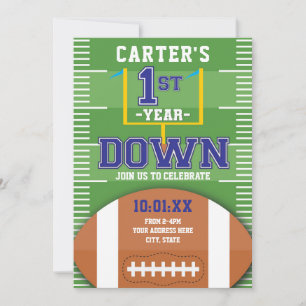 First Year Down Football Theme Boys First Birthday Invitation