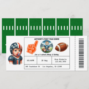 First Year Down Football Ticket 1st Birthday Invitation
