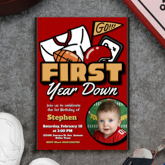 First Year Down - Football with Photo Invitation