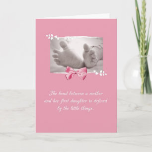 Firstborn Girl Congratulations Baby Feet Pink Bow Card