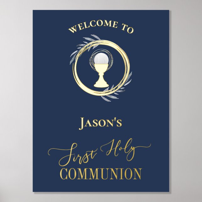 FirstHoly Communion gold foil details welcome sign (Front)