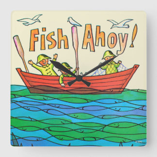 Fish Ahoy! Square Wall Clock