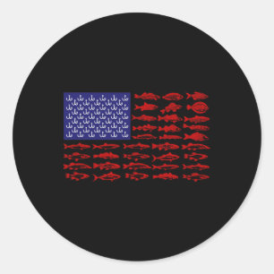 Fish American Flag Patriotic Fishing 4th Of July  Classic Round Sticker