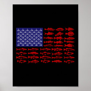 Fish American Flag Patriotic Fishing 4th Of July Poster