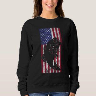 Fish American Flag Patriotic Fishing For Bass Fish Sweatshirt