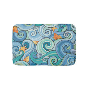 Fish Among The Waves Pattern Bath Mat