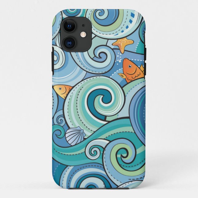 Fish Among The Waves Pattern Case-Mate iPhone Case (Back)
