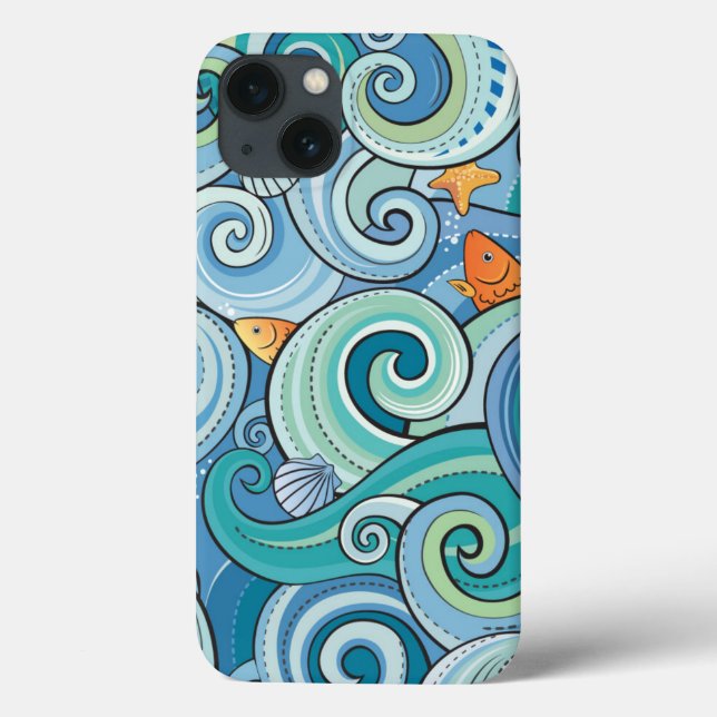 Fish Among The Waves Pattern Case-Mate iPhone Case (Back)