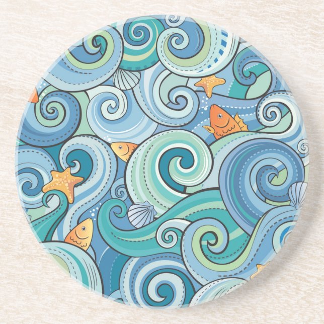 Fish Among The Waves Pattern Coaster (Front)