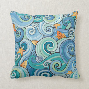 Fish Among The Waves Pattern Cushion