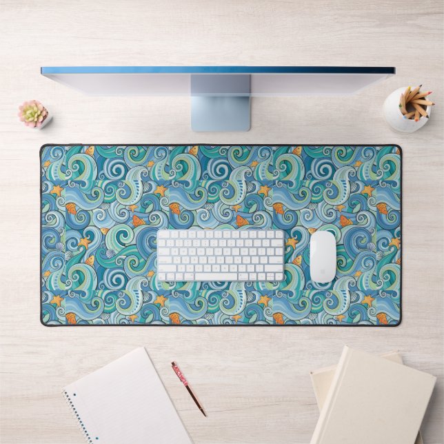 Fish Among The Waves Pattern Desk Mat (Office 1)