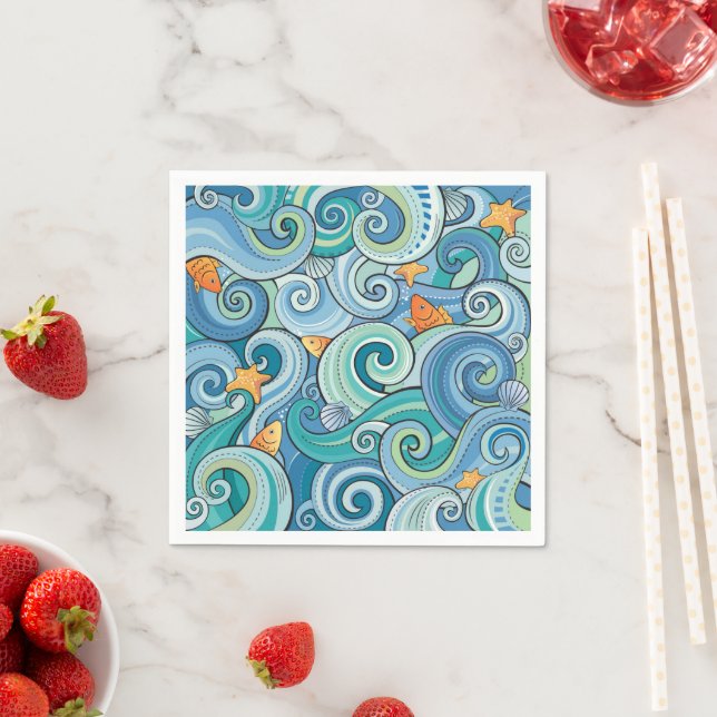 Fish Among The Waves Pattern Napkin (Insitu)