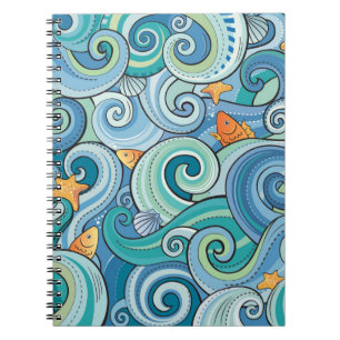Fish Among The Waves Pattern Notebook