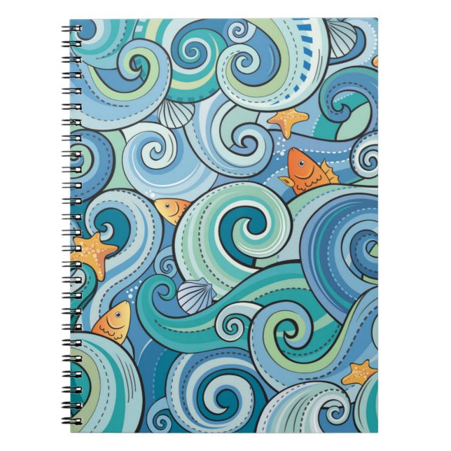 Fish Among The Waves Pattern Notebook (Front)