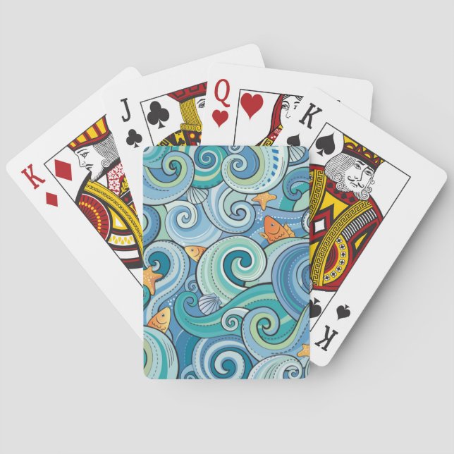 Fish Among The Waves Pattern Playing Cards (Back)