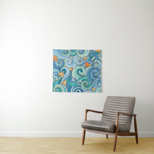 Fish Among The Waves Pattern Tapestry