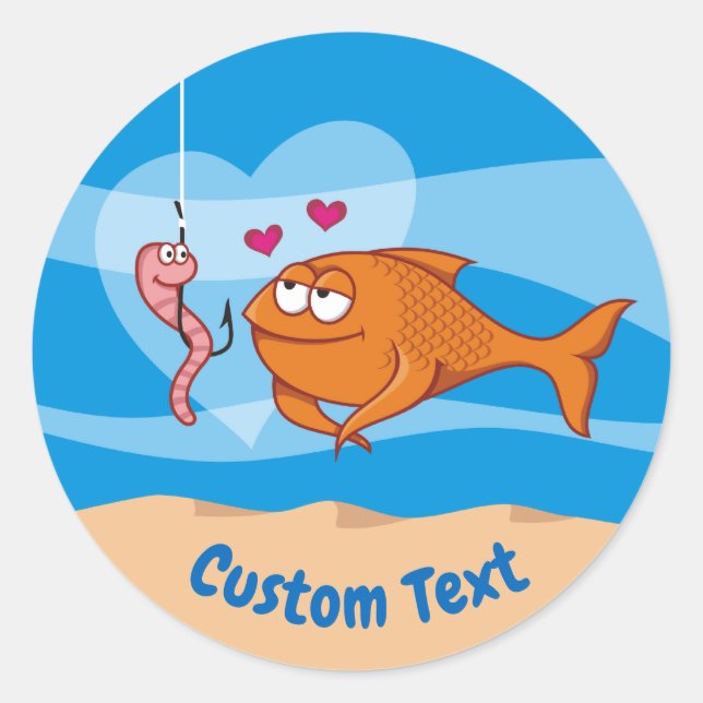 Fish and Bait in Love Classic Round Sticker (Front)