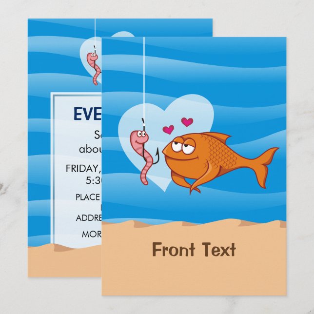 Fish and Bait in Love Invitation (Front/Back)