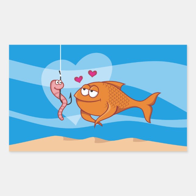 Fish and Bait in Love Rectangular Sticker (Front)