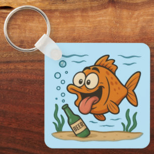 Fish and Beer Key Ring