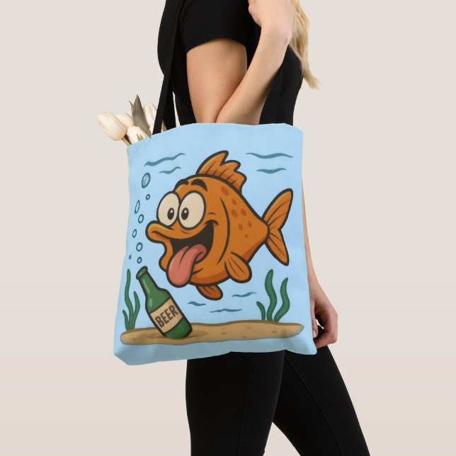 Fish and Beer Tote Bag (Close Up)
