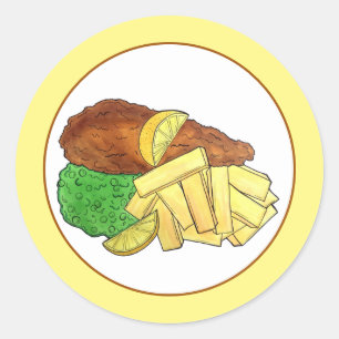 Fish and Chips Peas British Pub Restaurant Food Classic Round Sticker