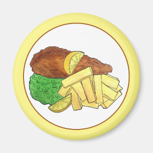 Fish and Chips Peas British Pub Restaurant Food Magnet