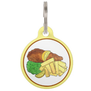 Fish and Chips Peas British Pub Restaurant Food Pet Tag
