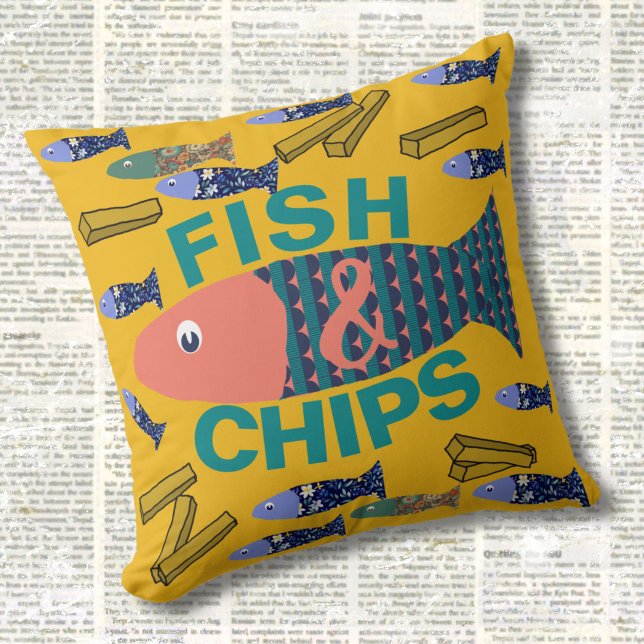 Fish and Chips, Seaside, chippy, Beach house Cushion (Creator Uploaded)