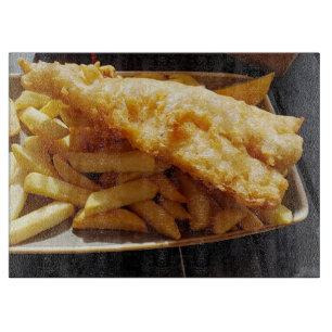Fish and Chips up close cutting board