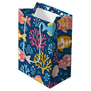 Fish and coral nautical blue medium gift bag