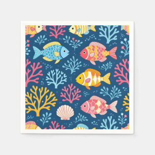 Fish and coral nautical blue napkin