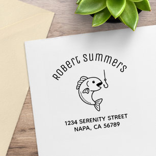 Fish and Fishing Hook Arch Address Rubber Stamp