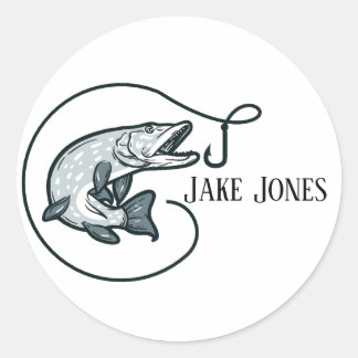 Fish and Hook Personalised Classic Round Sticker