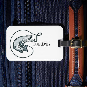 Fish and Hook Personalised Luggage Tag
